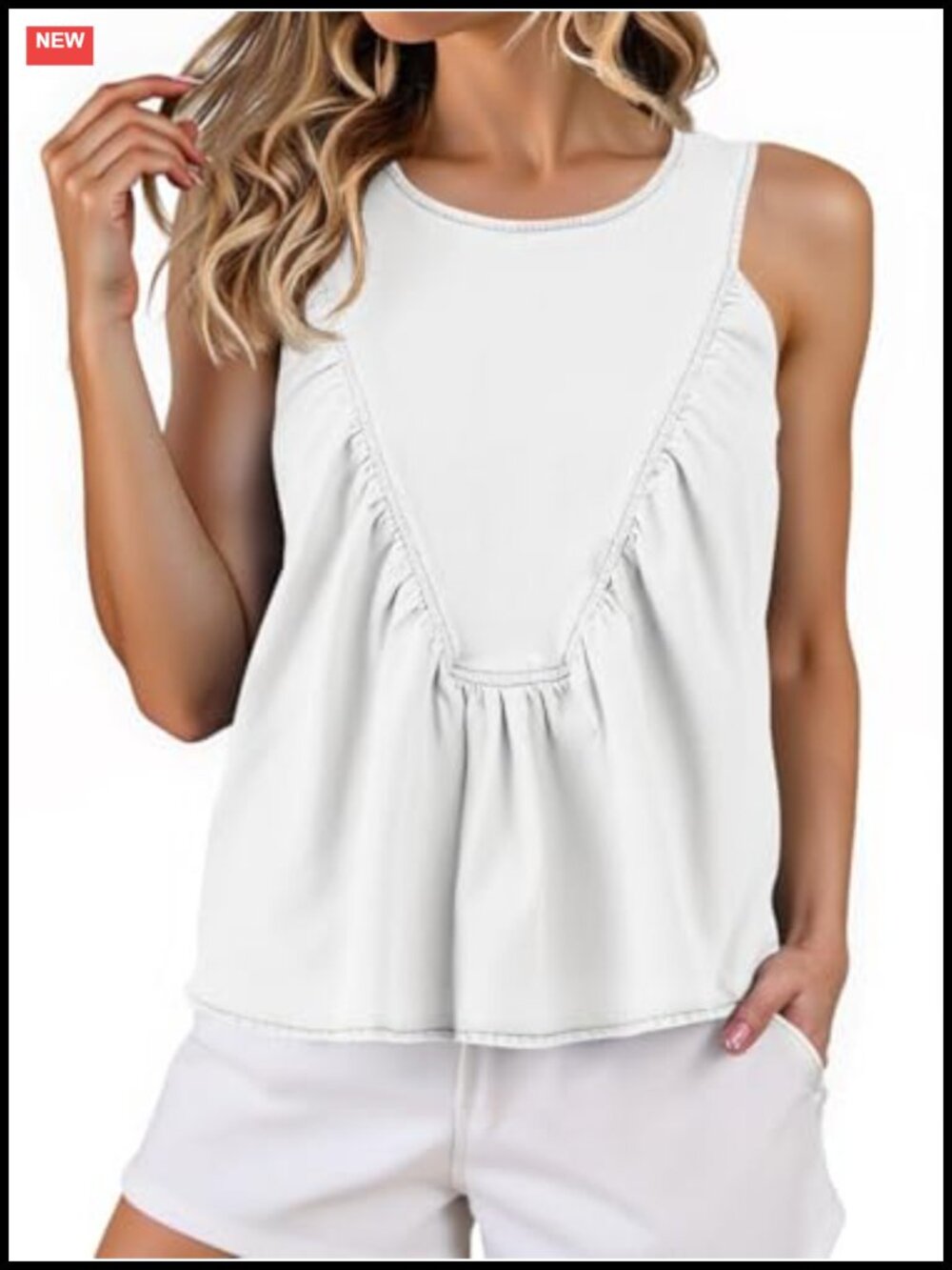 Women's Babydoll Denim Tank Top Peplum Swing Flowy Shirred Sleeveless Loose Fit
